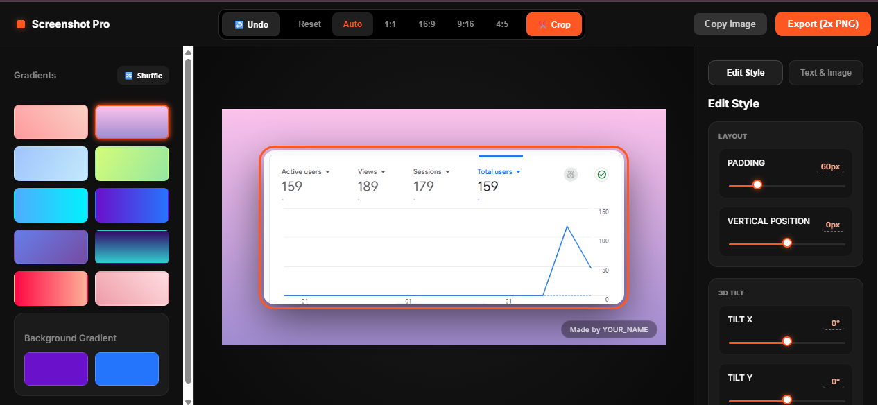 Screenshot Beautifier Pro – editor with gradient background